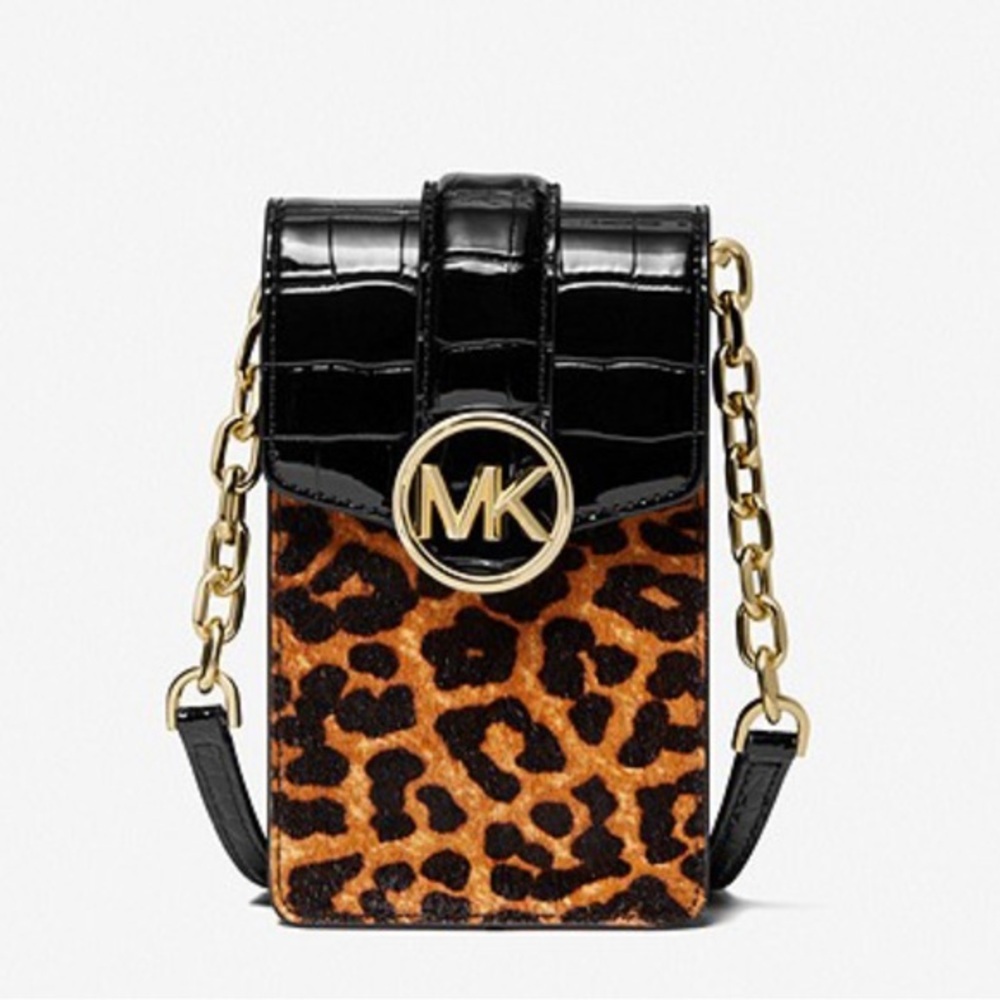MICHAEL KORS
Carmen SM Printed Calf Hair and Crocodile Embossed Faux Leather Bag